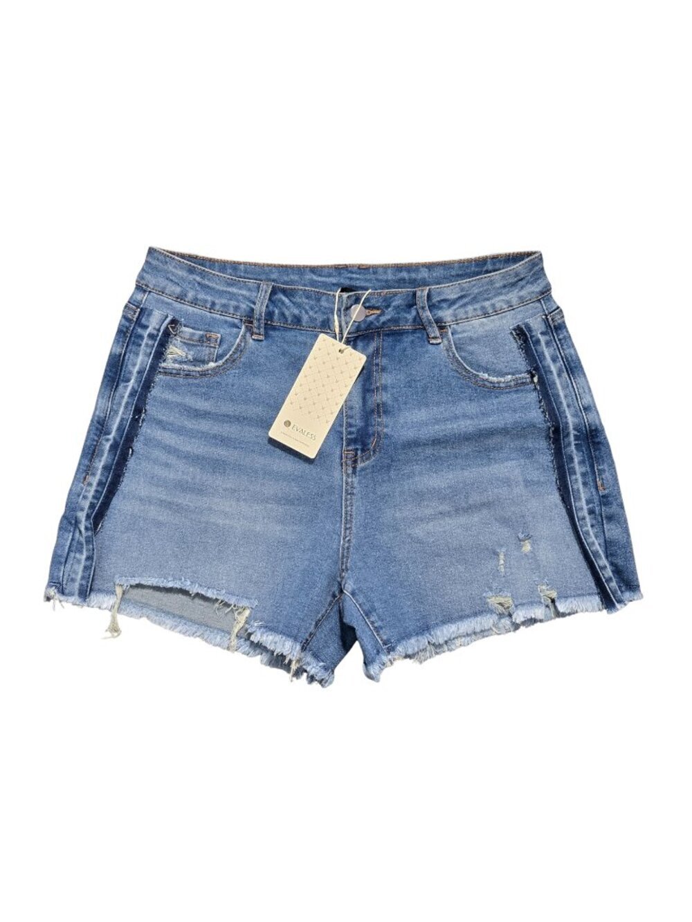 NWT | Evaless High-Rise Distressed Frayed Hem Blue Jean Shorts | Size 12